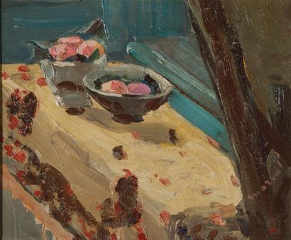 null Jacqueline MARVAL (1866-1932)-La table fleurie - Huile sur toile, signée en...