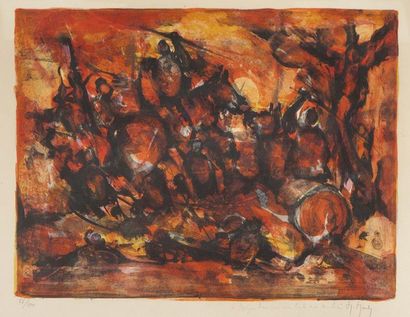 null Marcel MOULY (1918-2008) - Paysage abstraction rouge - Lithographie - Signée...