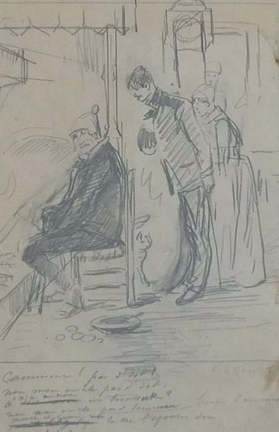 null GREVIN Alfred (1827-1892)- Contrat de mariage- Dessin au crayon- Signé en bas...
