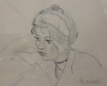 null Pierre CORNU (1895-1996) - Femme pensive - signée en bas à droite, 18 x 22 ...