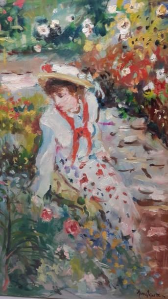 null Max AGOSTINI (1914 - 1997) - Jeanette au jardin - huile sur toile -signée -...