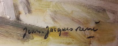 null Jean Jacques RENE (1943- ) - Le banc sur la plage - huile sur toile, signée...