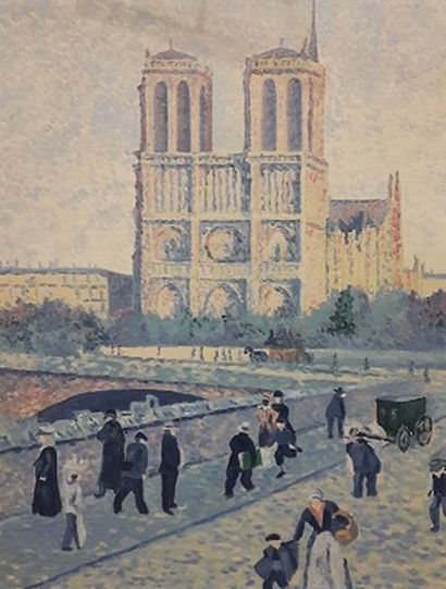 null Ecole Impressionniste - Notre Dame de Paris- huile sur toile, 91 x 72 cm.