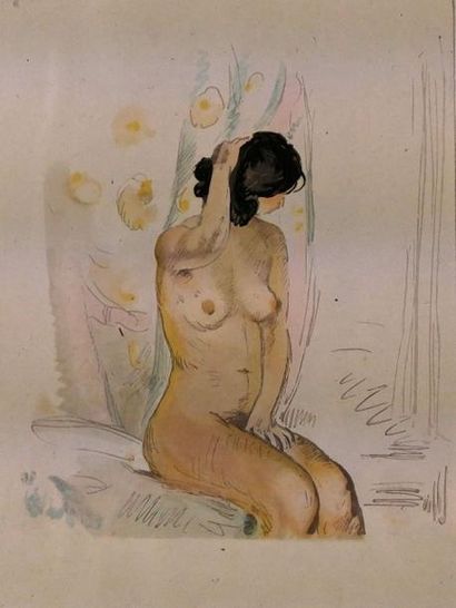 null Henri Baptiste LEBASQUE ( 1865-1935) (attribué à) - Etude de nu aux cheveux...