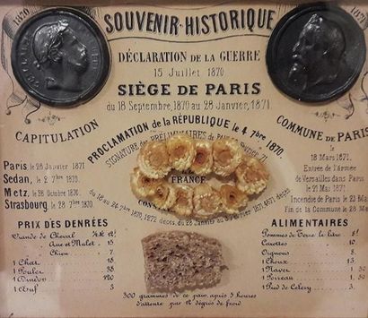 null Affichette ancienne, Souvenir Historique des années 1870 et 1871, collages sur...