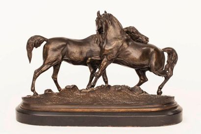 null Pierre-Jules MENE (1810-1879) - "L'accolade"- Epreuve en bronze à patine brune...