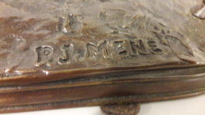 null Pierre-Jules MENE (1810-1879) - "L'accolade"- Epreuve en bronze à patine brune...