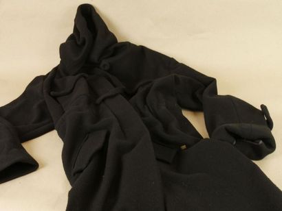 null Sonia RYKIEL- Manteau à capuche resseré à la taille en drap de laine noir- T40/42...