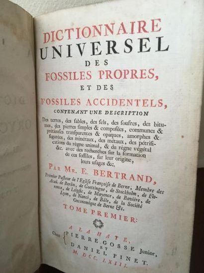 null Bertrand Elie, Dictionnaire des fossiles, 1763, reliure plein cuir, bon état...