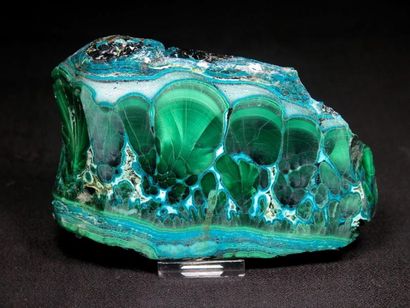 null Magnifique plaque polie de malachite verte satinée et Chrysocolle bleue du Katanga...