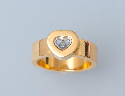 null ., Bague coeur "Happy Diamond" en or jaune, 750 MM, centrée d'un diamant mobile,...