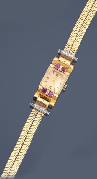 null OMEGA, Joli bracelet montre de dame en or jaune 750MM et , platine 900 MM, lunette...