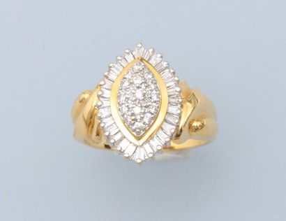 null Bague marquise en or jaune, 750 MM, couverte de diamants, taille : 54, poids...