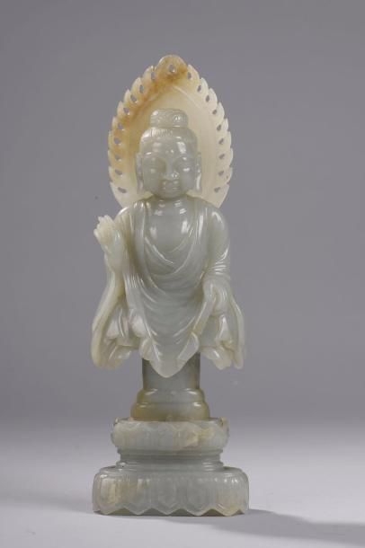 Buste de Buddha Sakyamuni au visage quadrangulaire...
