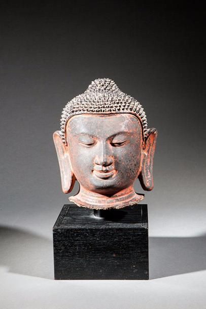 null Tête de Buddha à la coiffure bouclée surmonté de la protubérance crânienne ushnisha...