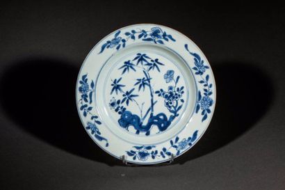 null Deux assiettes en porcelaine blanche décorée en bleu cobalt sous couverte de...