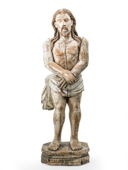 null Statue "Ecce Homo"en bois polychrome - Tête sans couronne d'épines avec des...
