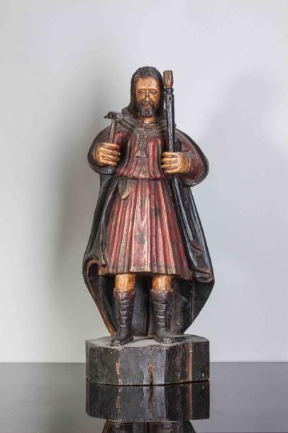null Saint joseph charpentier avec ses attributs. Sculpture en bois polychrome -...