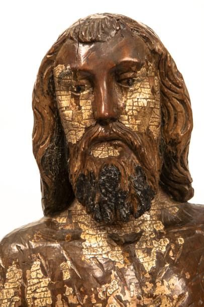 null Scupture en bois colonial représentant un Christ assis tenant un phylactère...