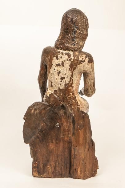 null Scupture en bois colonial représentant un Christ assis tenant un phylactère...
