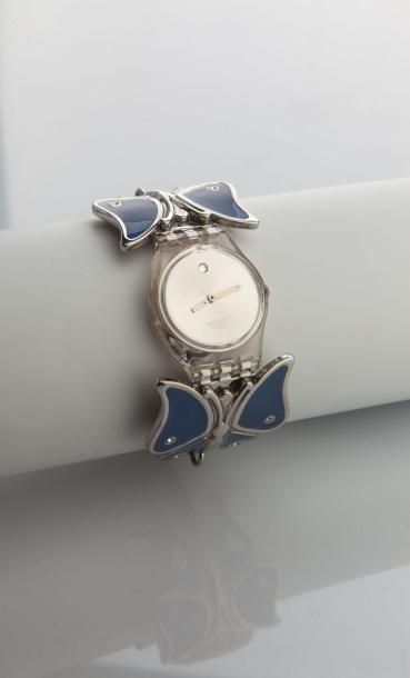 null SWATCH bracelet montre de femme à décor de papillon en laque bleu- Neuve de...