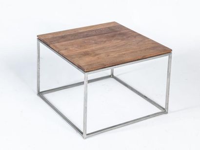 null Table d'appoint carrée en métal chromé dessus de palissandre- Style DESIGN 