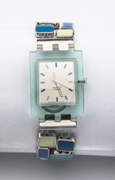 null SWATCH - COLLECTION SQUARE TOUCH - avec boitier en acrylique bleu ciel et bracelet...