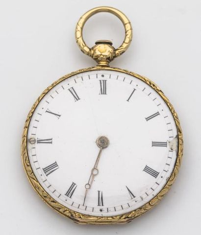 null Montre à clef en or - Gravure d'enfants au dos - Poids total: 17,1 gr -Diam:...