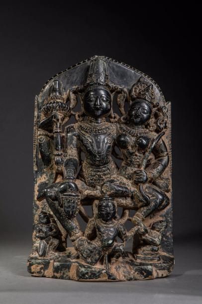 null Stèle illustrant le couple Divin de la trilogie Hindoue " Vishnu - Lakshmi "...