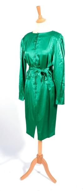 null Robe en soie verte (avec sa ceinture) et une robe en soie UNGARO à motif de...