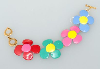 null Yves St LAURENT, Bracelet en métal à décor de quatre fleurs émaillées, dans...