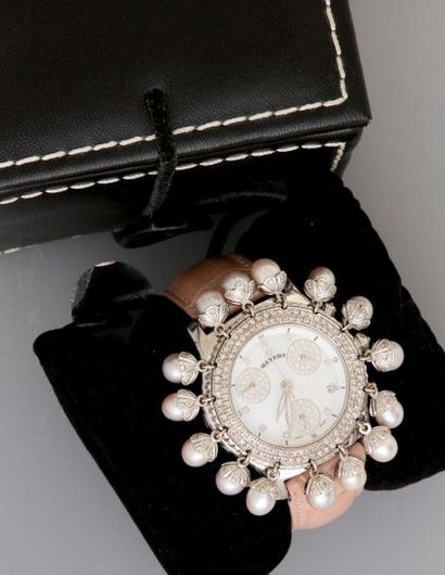 null MEYERS, Bracelet montre chrono de dame en métal, ., lunette 34 mm entourée de...