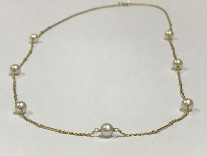 null Collier en or jaune orné de petites perles de culture - Poids : 4,7gr 