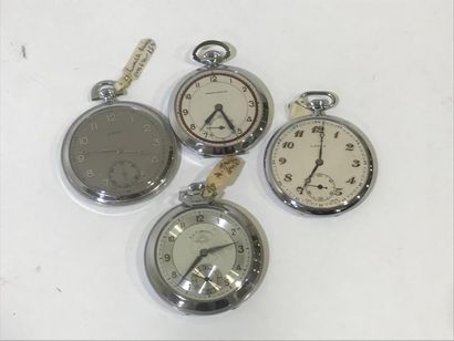null lot : 4 montres de poche et chronomètres en acier et Inox