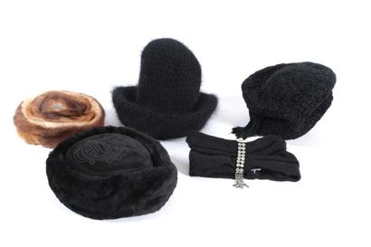 null LOT : Turban Vintage en laine et alpaga avec strass sur le devant + chapeau...