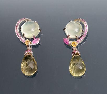 null Pendants d'oreilles en vermeil, argent 925 MM, ornés de pierres de couleur rondes...