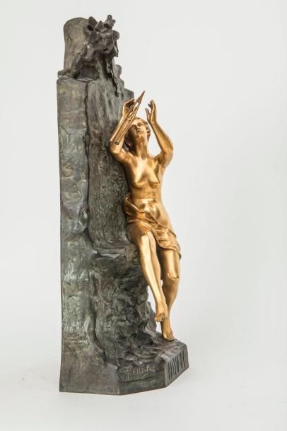 null Gustavo OBIOLS DELGADO (1858-1910) "Idylle" Epreuve en bronze à patine bicolore...