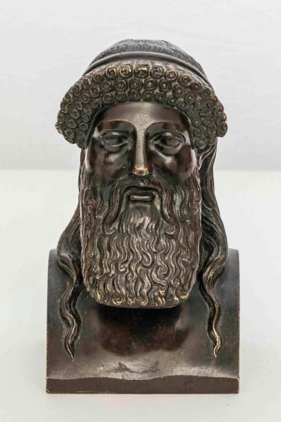 null Tête d'homme barbu - Bronze et traces de dorure - Style Antique - Haut. : 18...