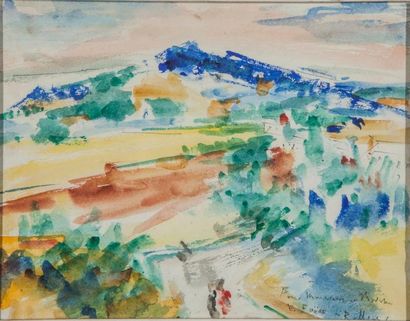 null Richard BELLIAS (1921-1974) - Paysage de montagne- Aquarelle, signée et dédicacée...