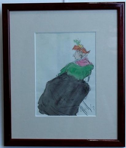 null Raymond RENEFER (1879-1957)- Elegante au chapeau- Aquarelle et crayon - Signé...