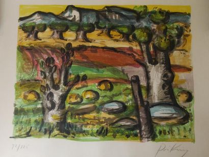 null Franz PRIKING (1929-1979) - Paysage forestier coloré - Lithographie signée en...