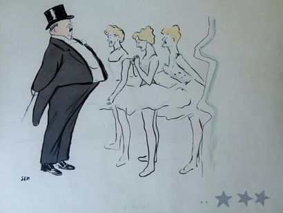 null SEM (1863-1934) - les danseuses et Monsieur Martel - lithographie - 36x52cm