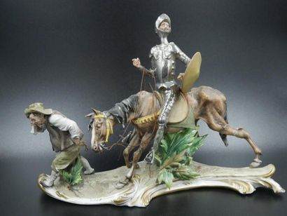 null Don Quichotte et Sancho Pansa - Sujet en Porcelaine polychrome Capo di Monte...