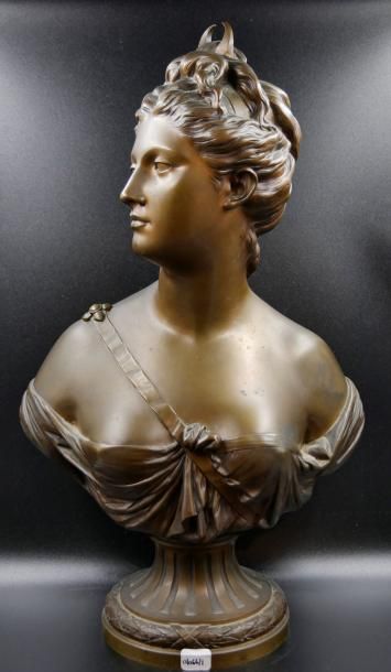 null D'après Jean-François HOUDON (1741-1828), Buste de Diane en bronze doré sur...