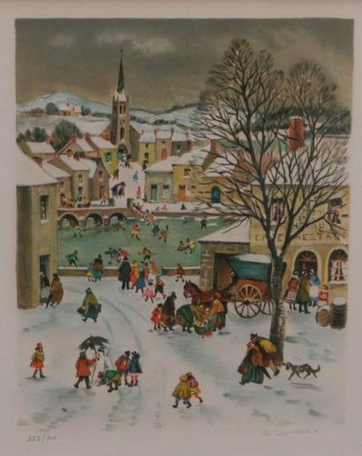 null Paul LEMASSON (1897-1971) - Village enneigé - lithographie signée en bas à droite...
