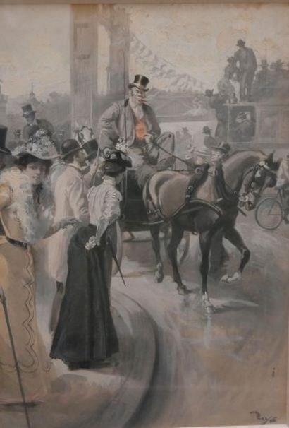 null Louis VAN PARYS (?-1896) - Vue animée d’une rue - aquarelle rehaussée de gouache...