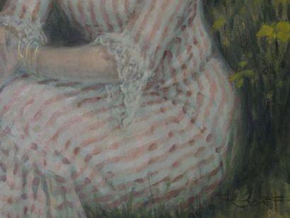 null François BATET (1923) - Jeunes filles en forêt - Huile sur toile signée en bas...