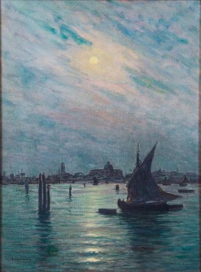 null Arsène CHABANIAN (1864-1949) - La lagune de Venise au clair de lune - Huile...