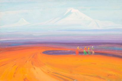 null Alexandre KEVORKIAN (XX) - Au pied du mont Ararat - Huile sur toile signée en...