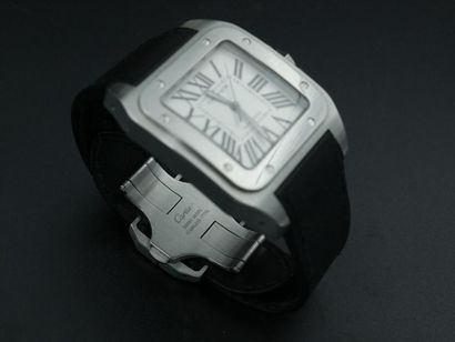 null CARTIER , Montre bracelet d'homme en acier, grand modèle SANTOS, remontoir saphir,...